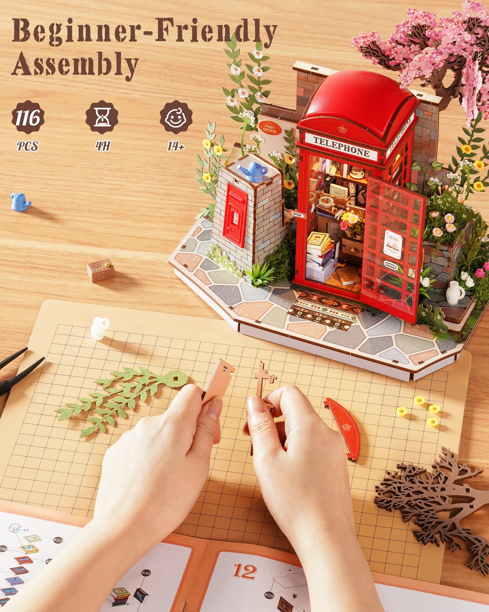 ROBOTIME 3D Wooden Puzzle Blossom Book Booth - Charming Home Decor