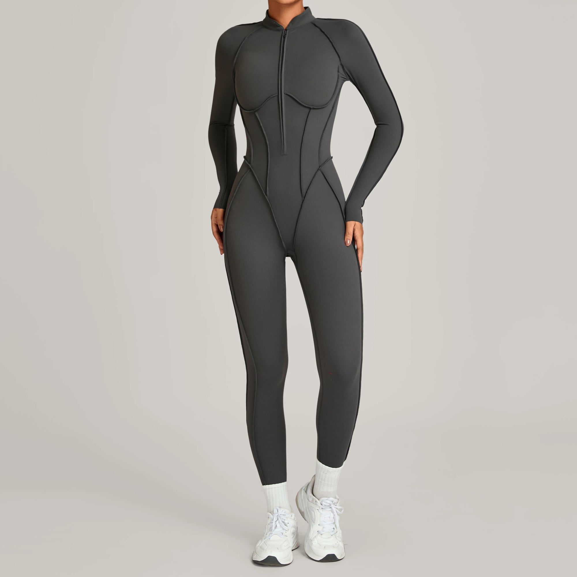 ZEEHOOH Women's High Elasticity Yoga Zipper Bodysuit