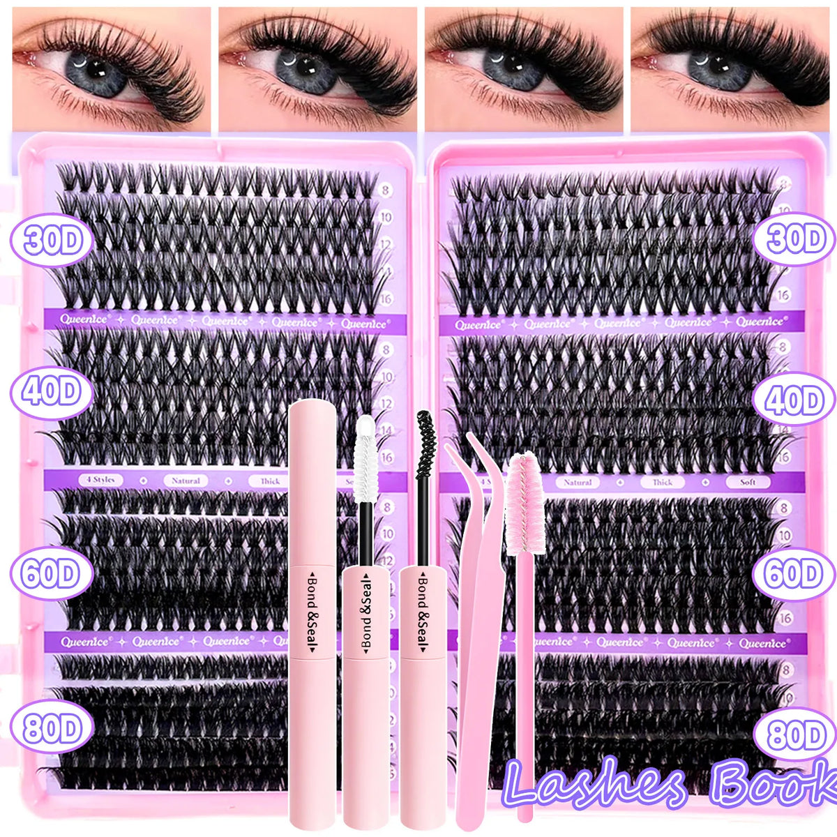 QUEENICE DIY Cluster Lashes - Fluffy Cat Eye Eyelash Extensions