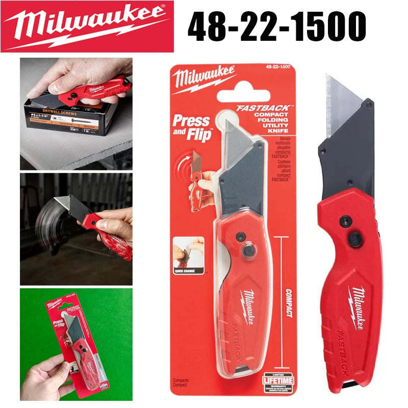 Milwaukee FASTBACK Compact Folding Utility Knife - Press & Flip Design
