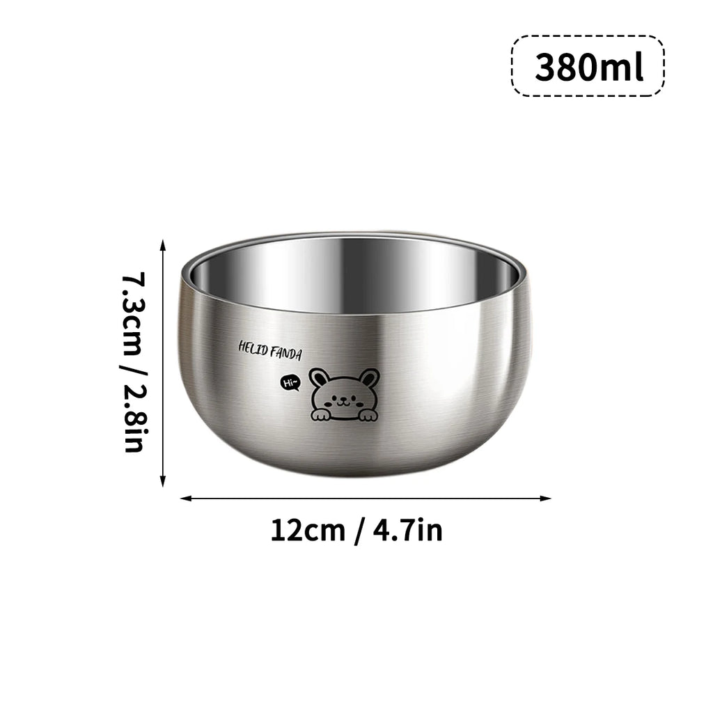 Double-Layer Stainless Steel Bowl Set for Kids - Anti-Scalding