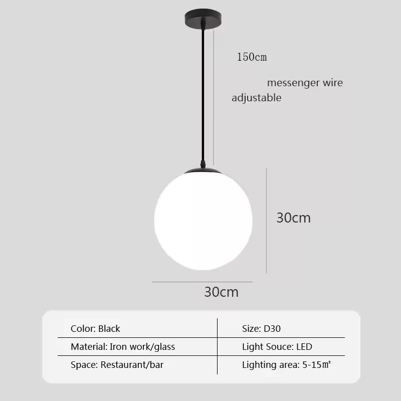 Modern Nordic Glass Ball Pendant Light - Elegant Brass & Black Design