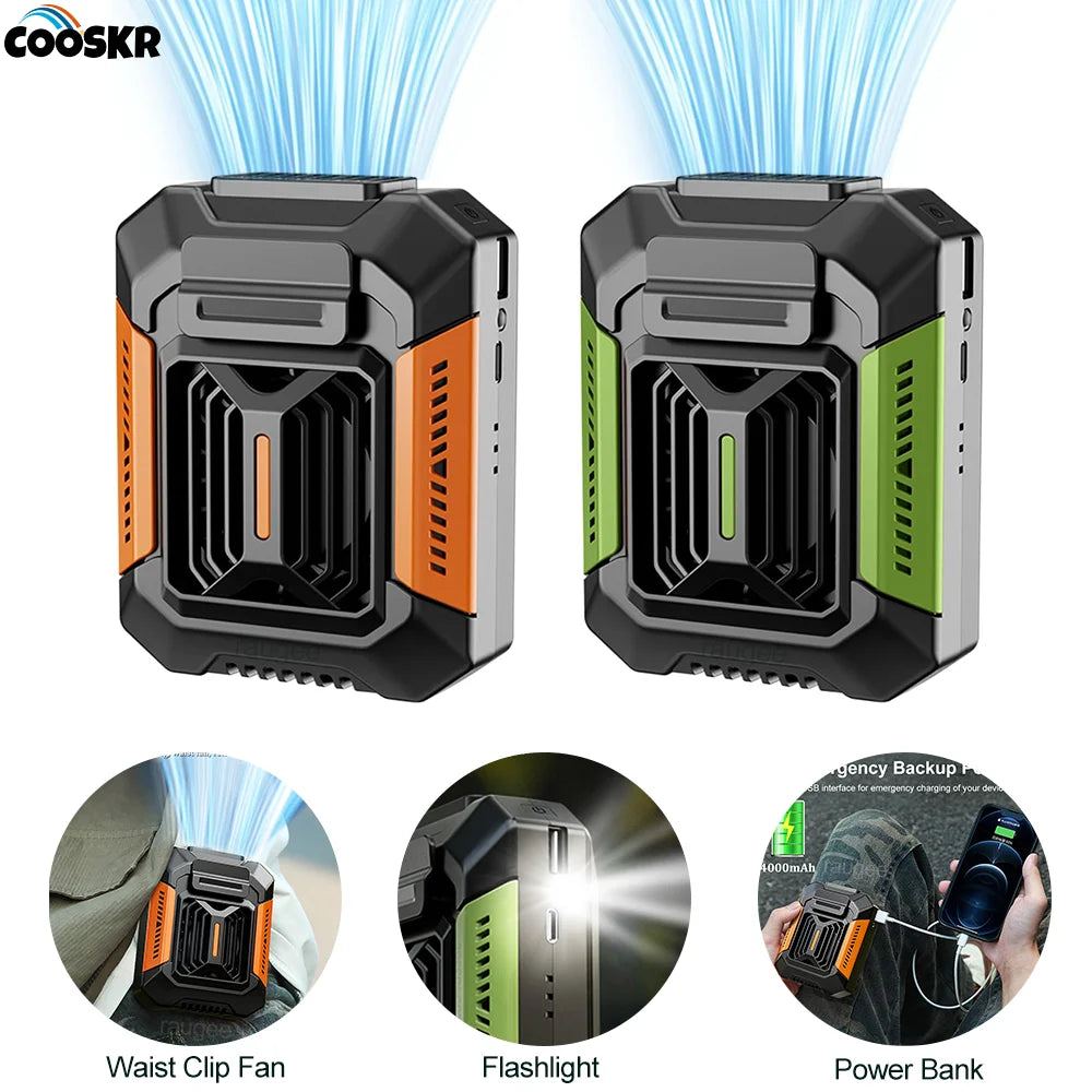 Portable USB Waist Fan with Power Bank & LED Light - Stay Cool Anywhere