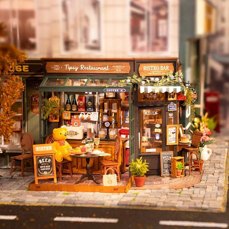 Robotime Tipsy Restaurant Miniature Dollhouse 3D Wooden Puzzle Kit
