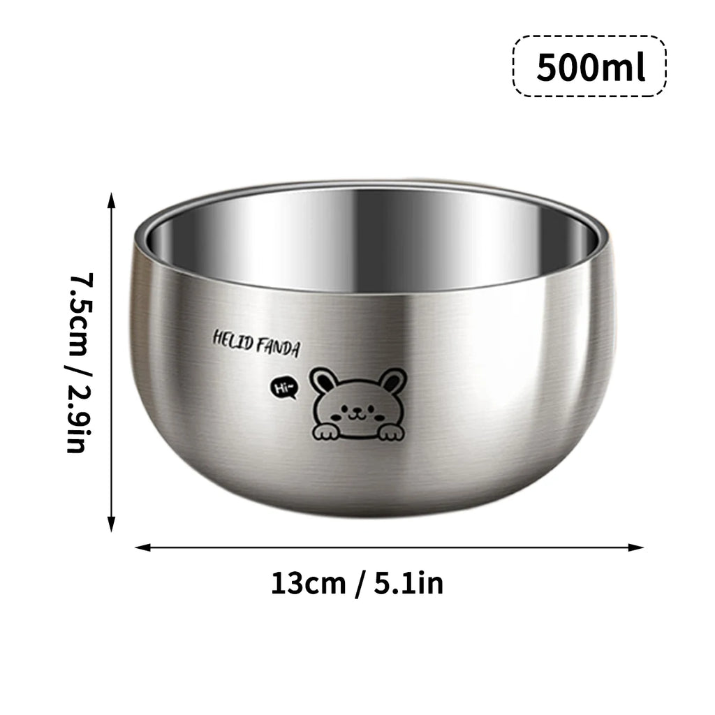 Double-Layer Stainless Steel Bowl Set for Kids - Anti-Scalding
