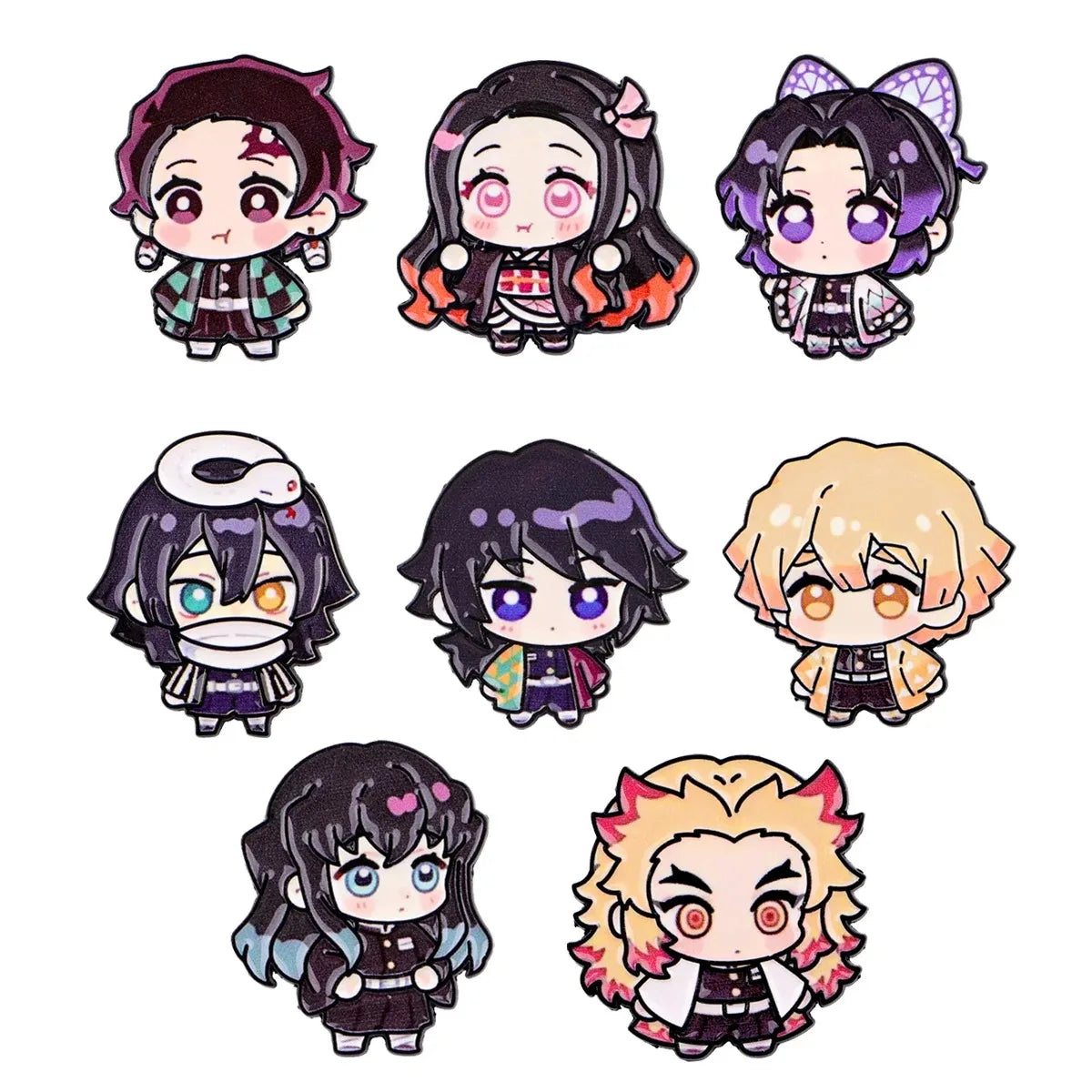 8Pcs Demon Slayer Enamel Brooch Pins for Anime Cosplay & Gift