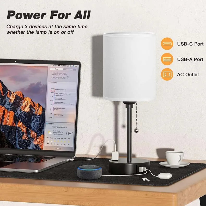 USB Rechargeable LED Table Lamps Set with Dual Socket - Modern Design