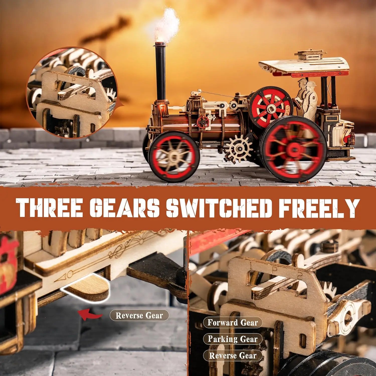 Robotime Wooden Steam Locomotive Model Kit - 3D Puzzle for All Ages