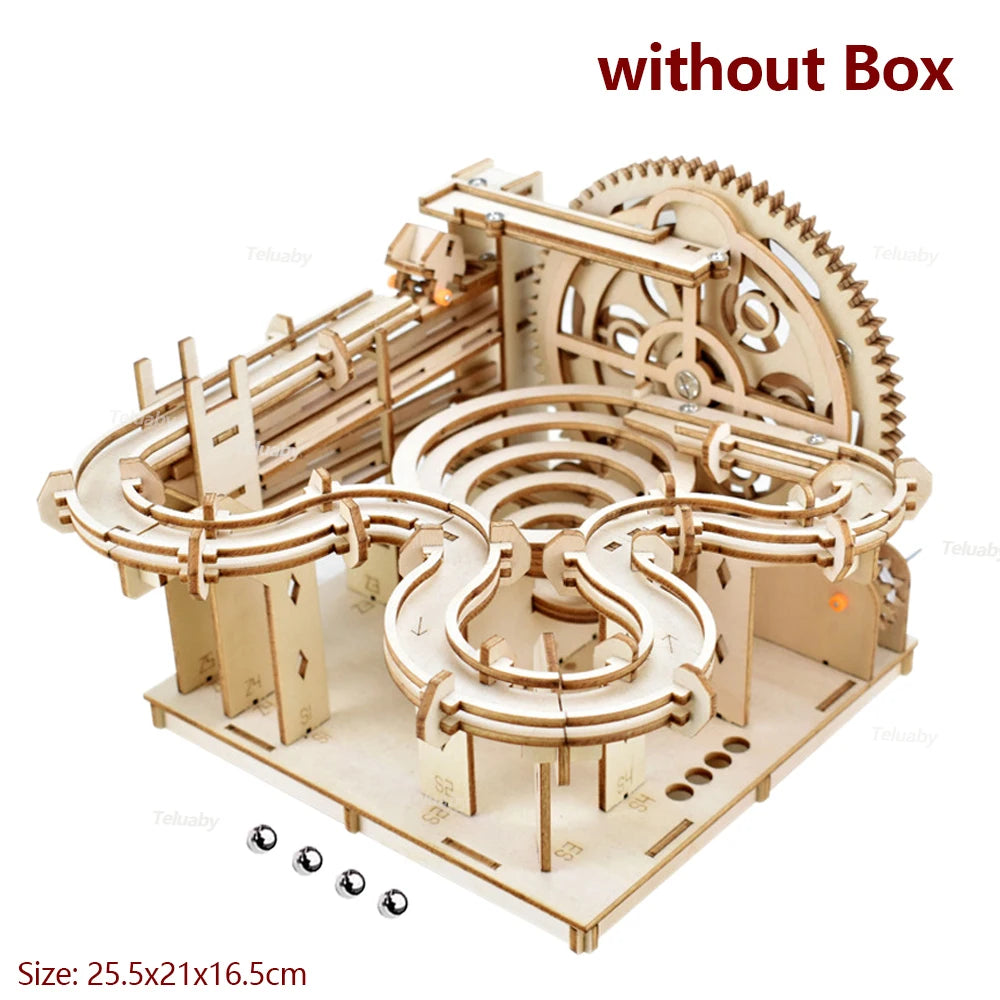 3D Wooden Puzzle Marble Run Set - DIY Mechanical Model Kit for All Ages