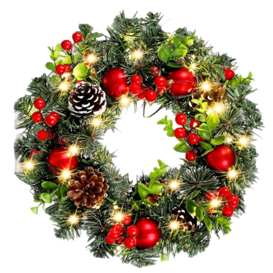 Elegant Red LED Christmas Wreath - Perfect Holiday Decoration
