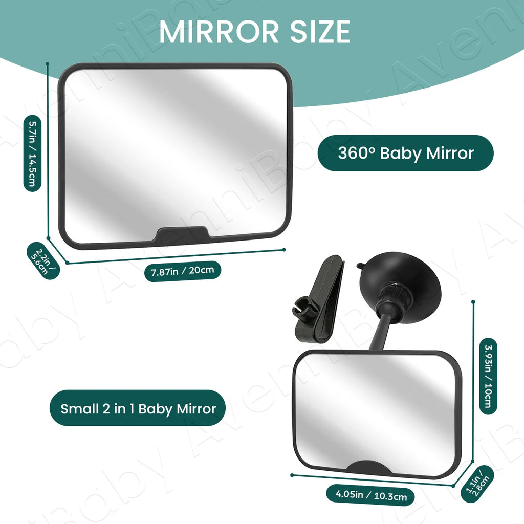 2PC Baby Car Mirror Set - 360° Rotatable Shatterproof View