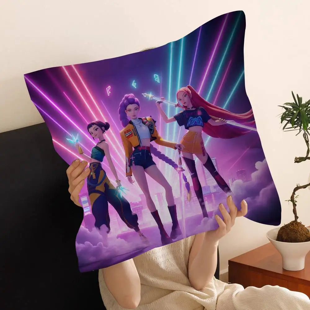 Kop-Cartoon K-Pop Demon Hunters Cushion Cover - Home Decor Pillow