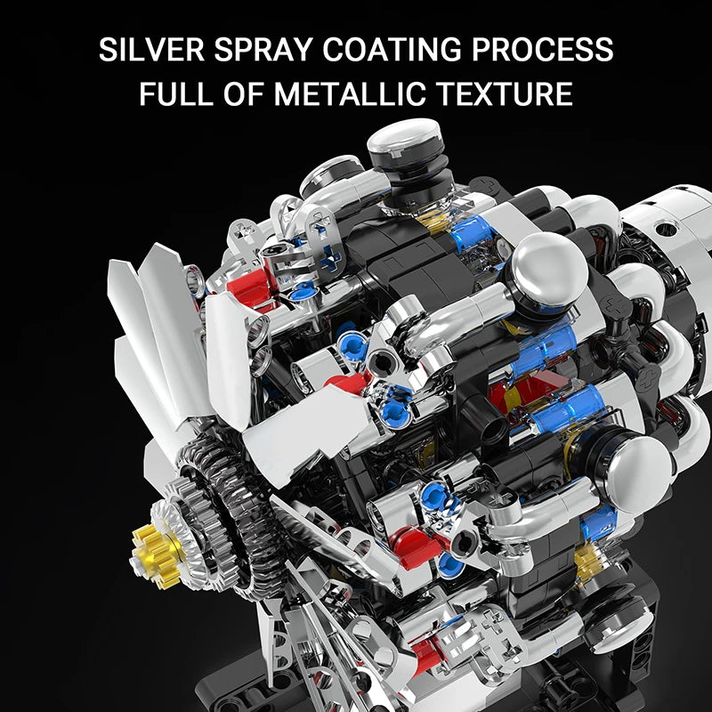 Motorized V8 Engine Building Blocks Model - STEM Educational Toy
