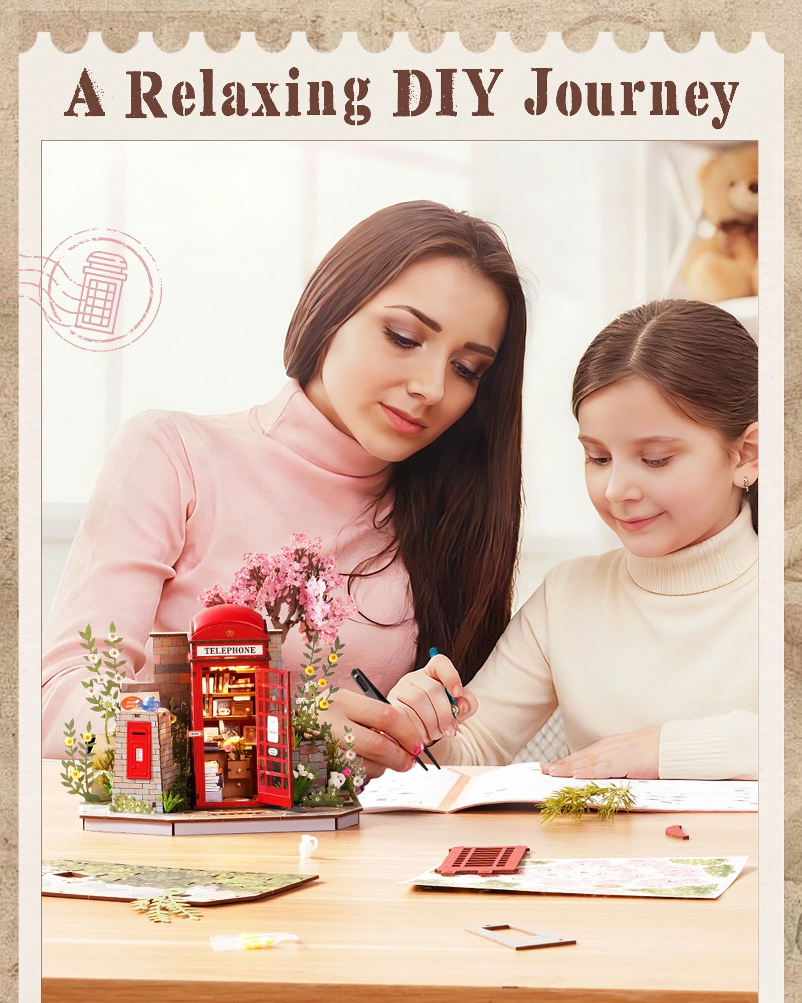 ROBOTIME 3D Wooden Puzzle Blossom Book Booth - Charming Home Decor
