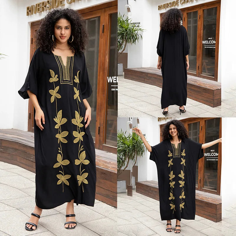 Stylish V Neck Swim Cover Up for Women - Embroidered Kaftan Dress