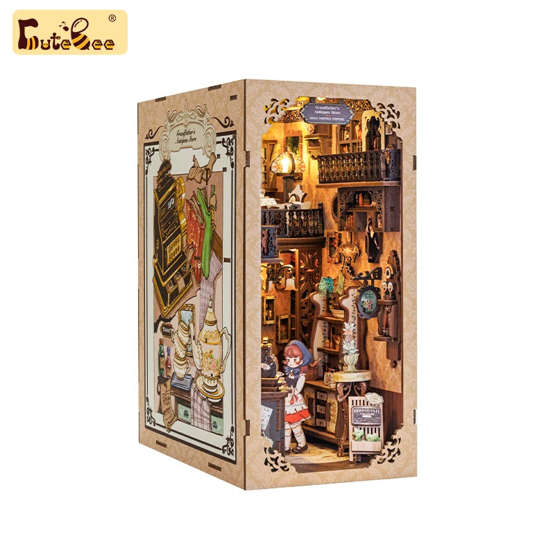 CUTEBEE DIY Book Nook Kit - Miniature Wooden Dollhouse with Lights