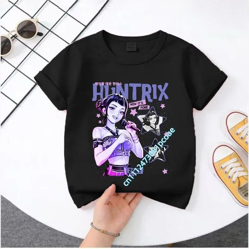 Cute Kpop Demon Hunters T-Shirt for Kids | Short Sleeve Cotton Tee