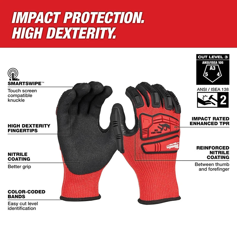 Milwaukee Level 3 Nitrile-Dipped Cut & Impact Resistant Work Gloves