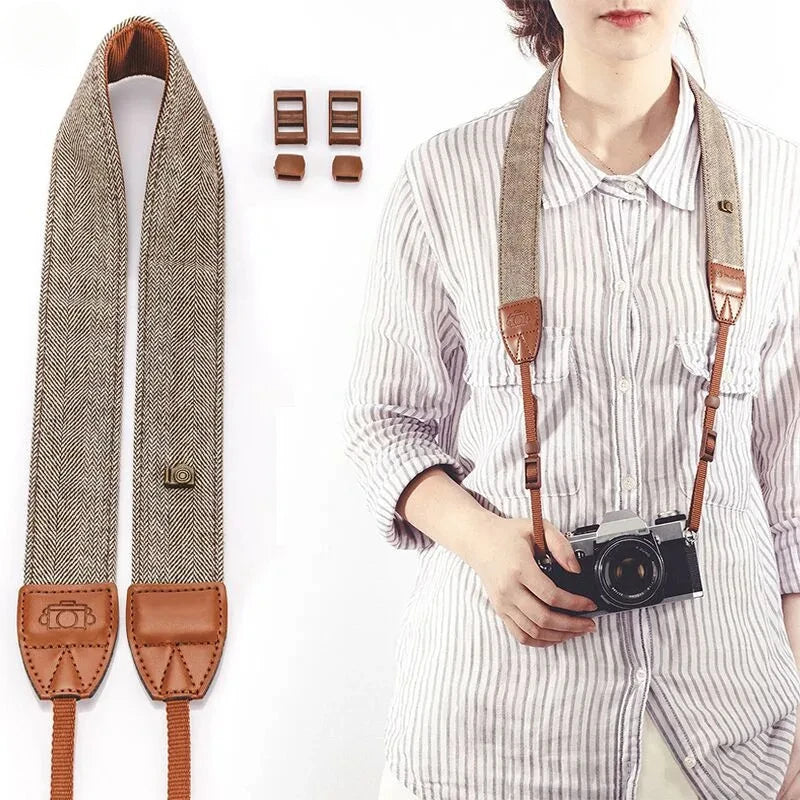 Adjustable Retro Cotton & Leather Camera Strap for SLR & DSLR Cameras