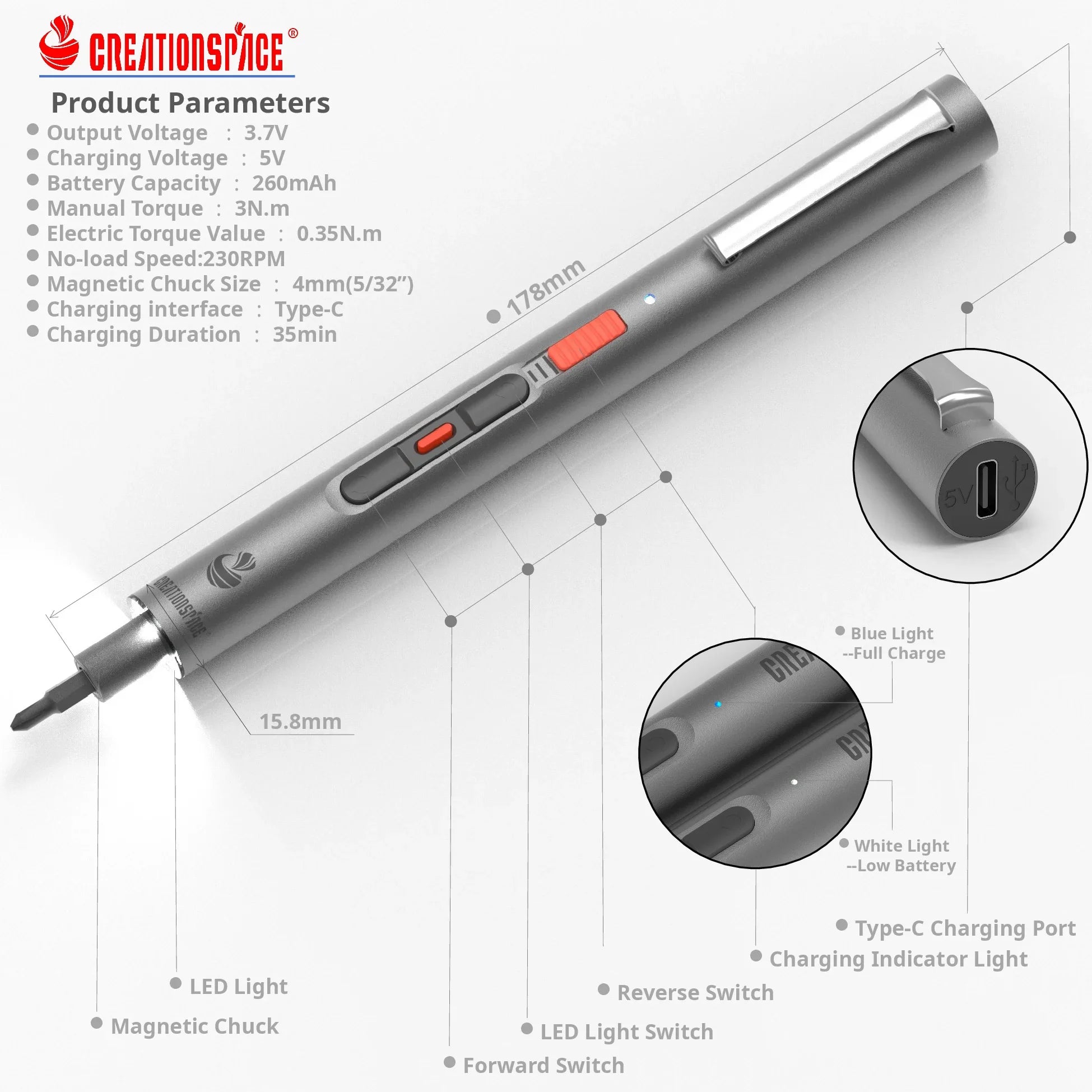 Creationspace Cordless Mini Electric Screwdriver Set - Compact & Powerful