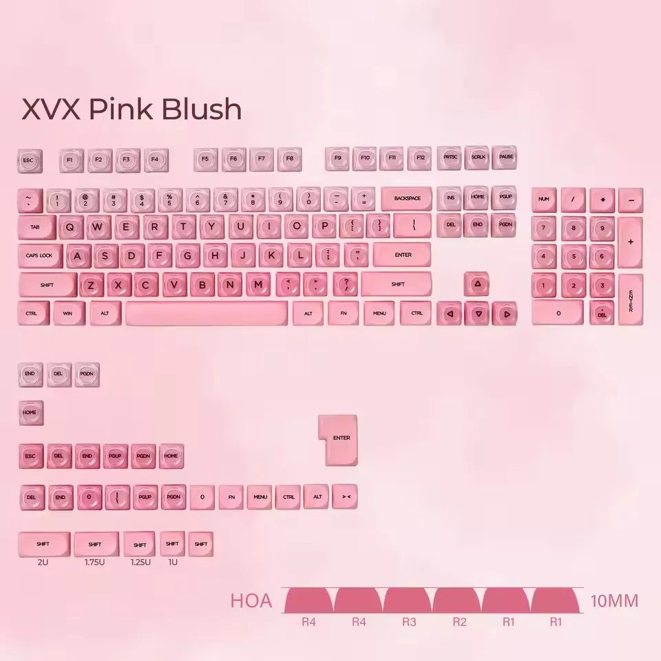 HRUEDA Pink 132-Key PBT PC Keycap Set for Mechanical Keyboards
