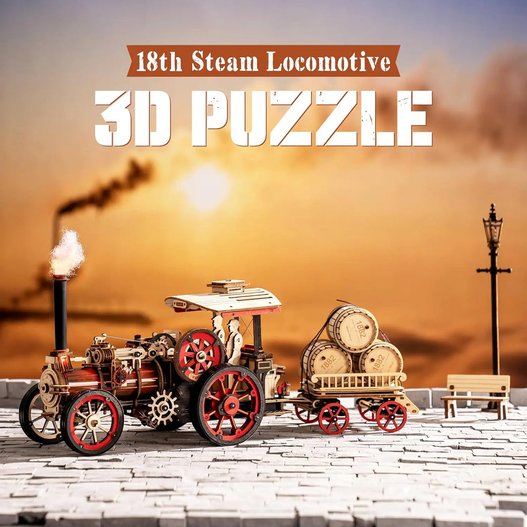 Robotime Wooden Steam Locomotive Model Kit - 3D Puzzle for All Ages