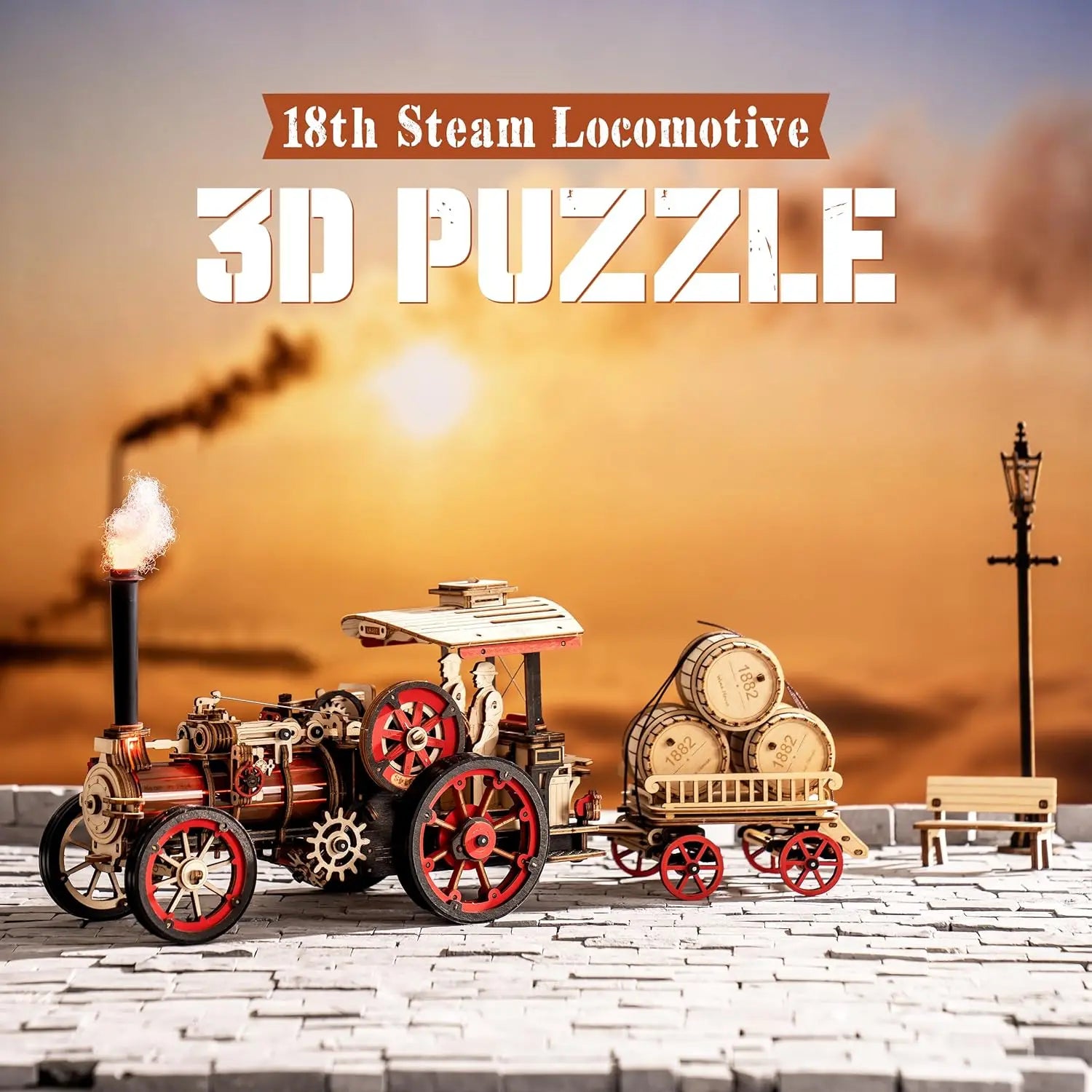 Robotime Wooden Steam Locomotive Model Kit - 3D Puzzle for All Ages
