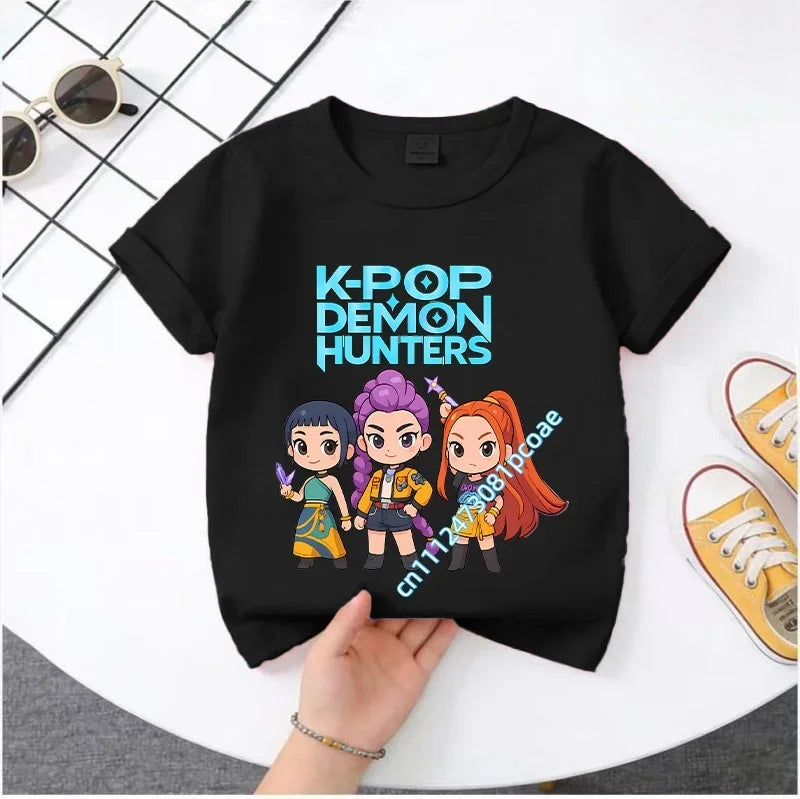 Cute Kpop Demon Hunters T-Shirt for Kids | Short Sleeve Cotton Tee