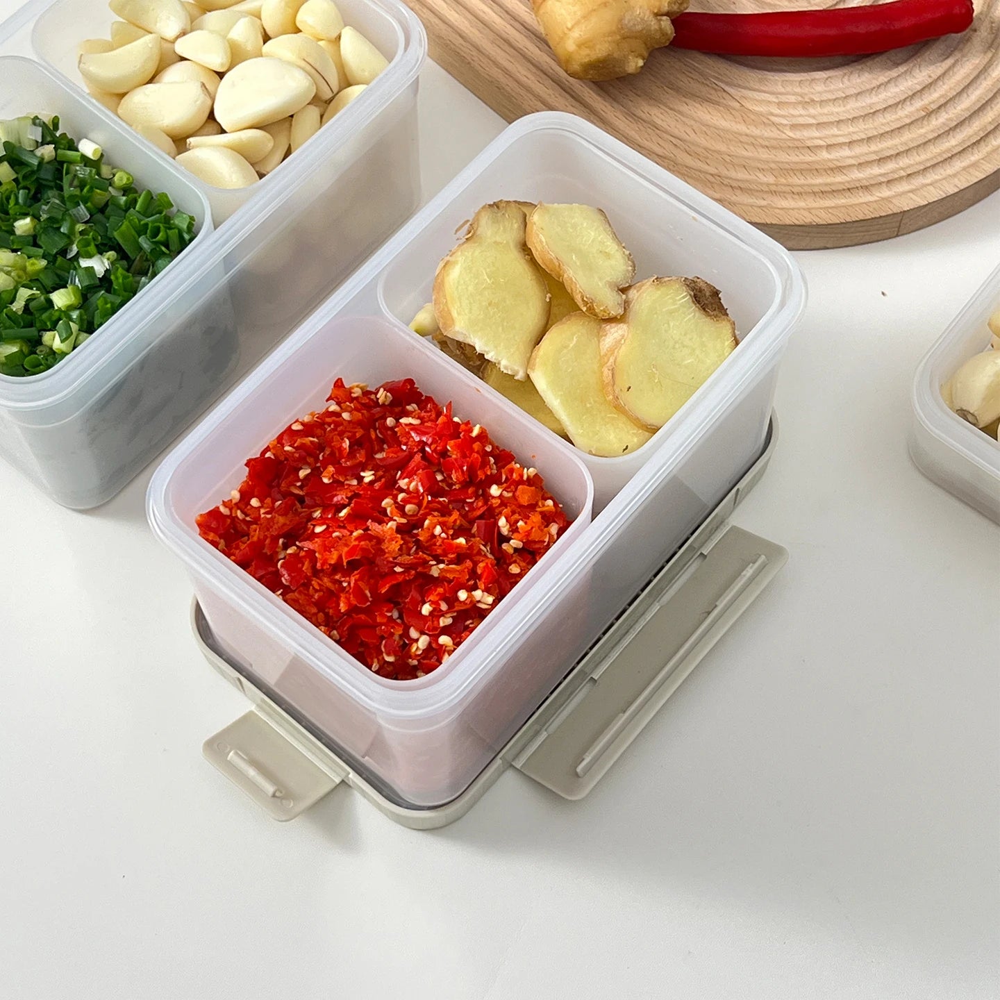 2-Grid Removable Clear Refrigerator Storage Box with Lid