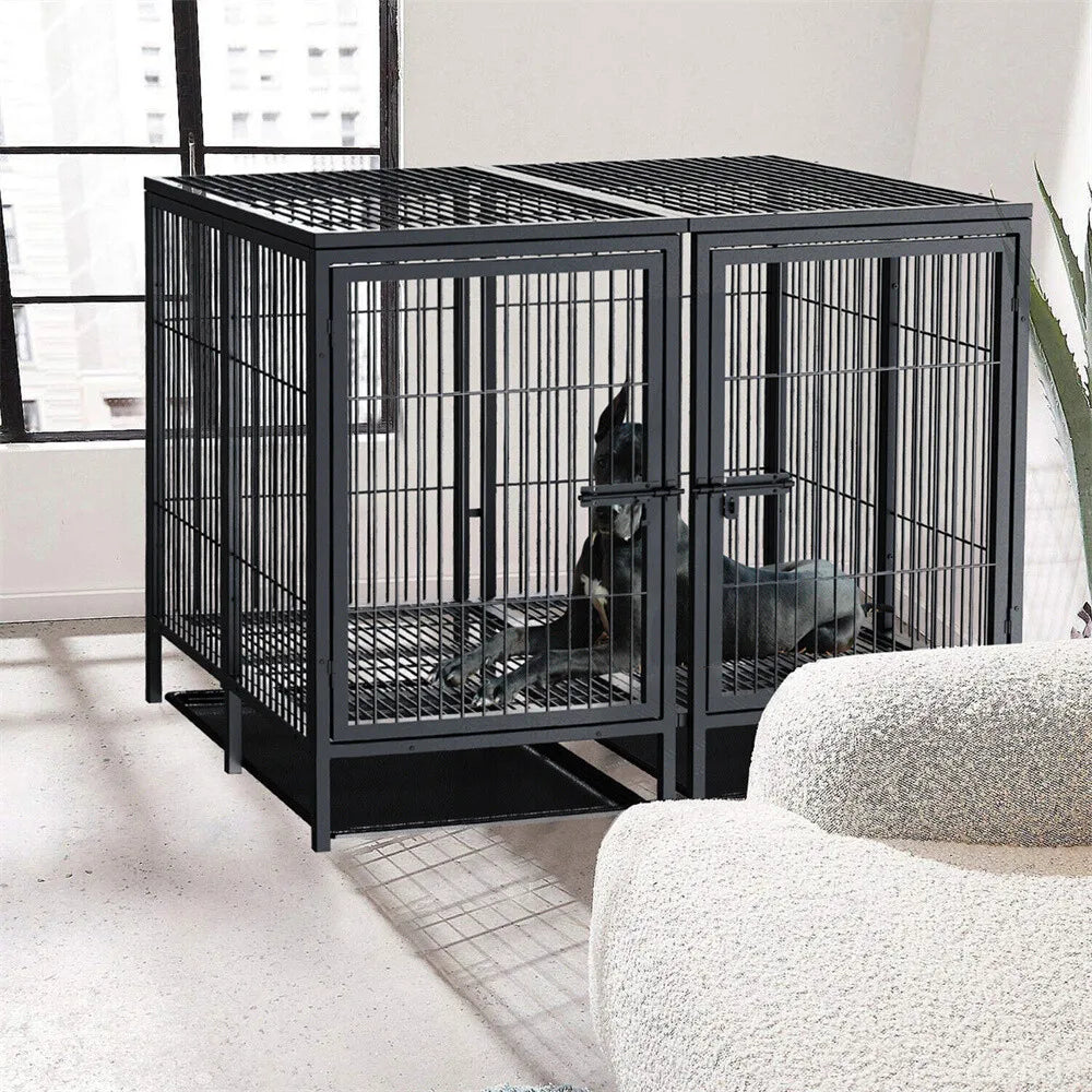 Heavy Duty Large Dog Crate with Removable Divider & Easy Clean Trays