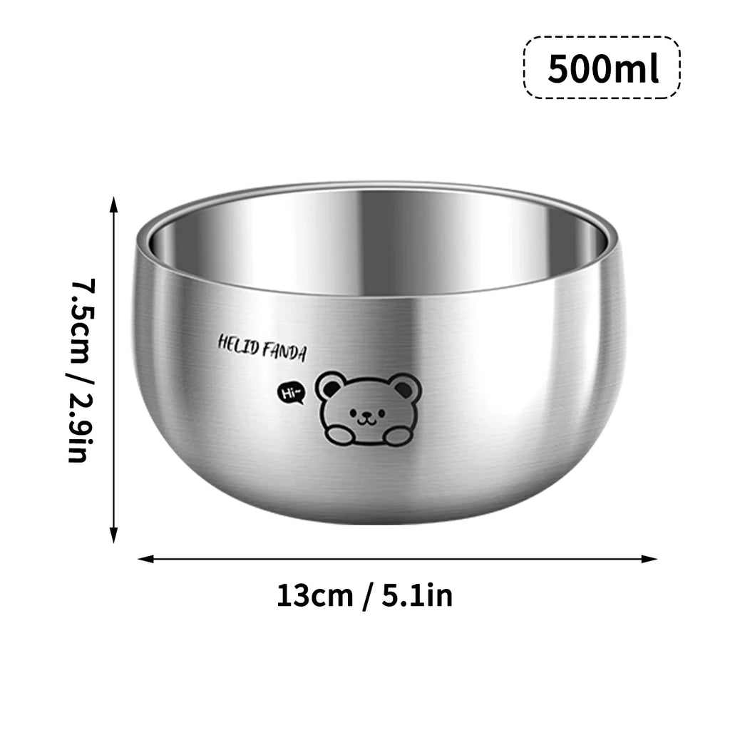 Double-Layer Stainless Steel Bowl Set for Kids - Anti-Scalding