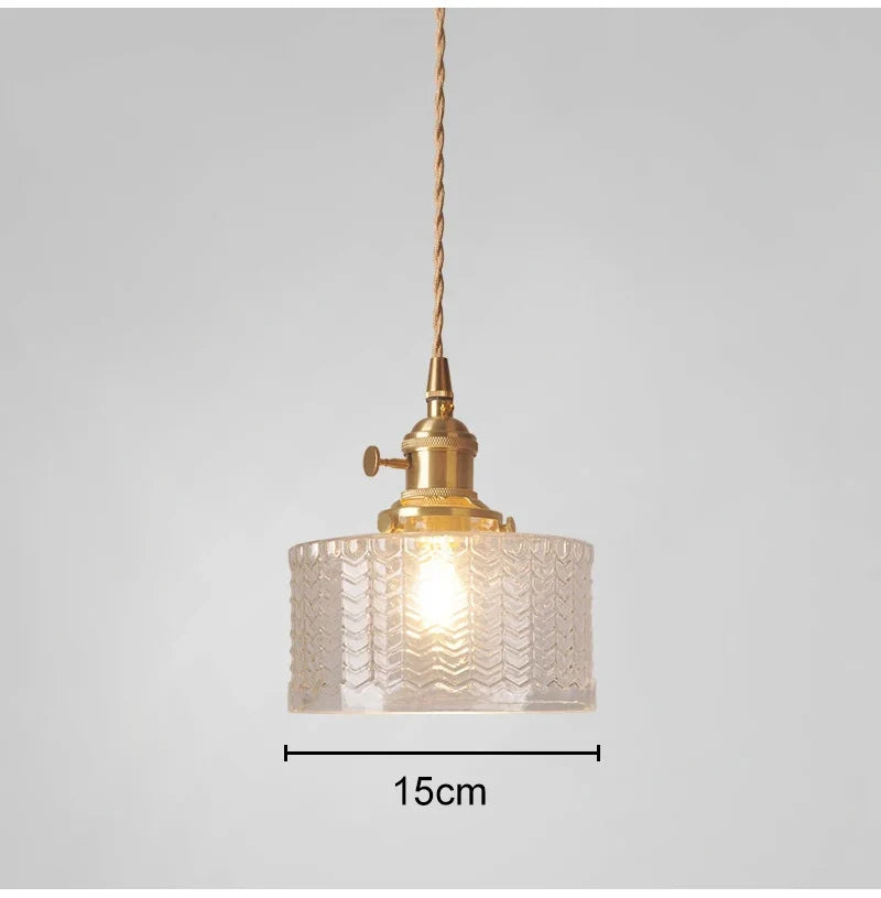 Vintage Green Glass Pendant Light - Nordic Copper Hanging Lamp