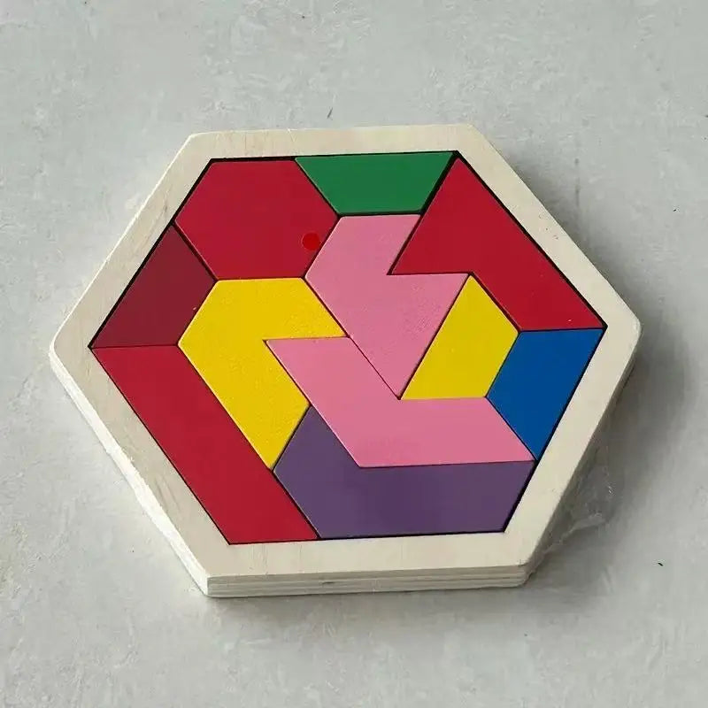 Wooden Geometric Shape Puzzle - Educational Brain Teaser for Kids