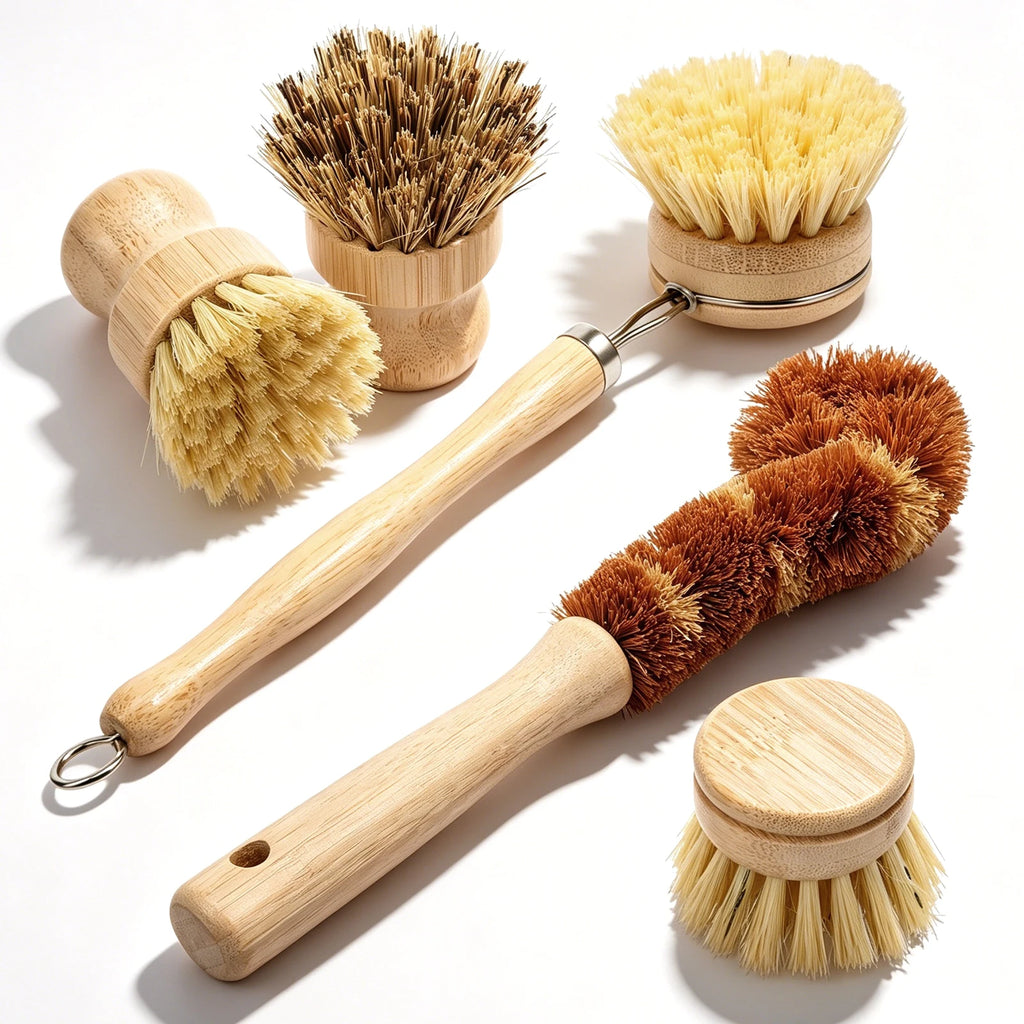 Eco-Friendly Bamboo Dish Brush Set - Versatile Long Handle Cleaning Tool