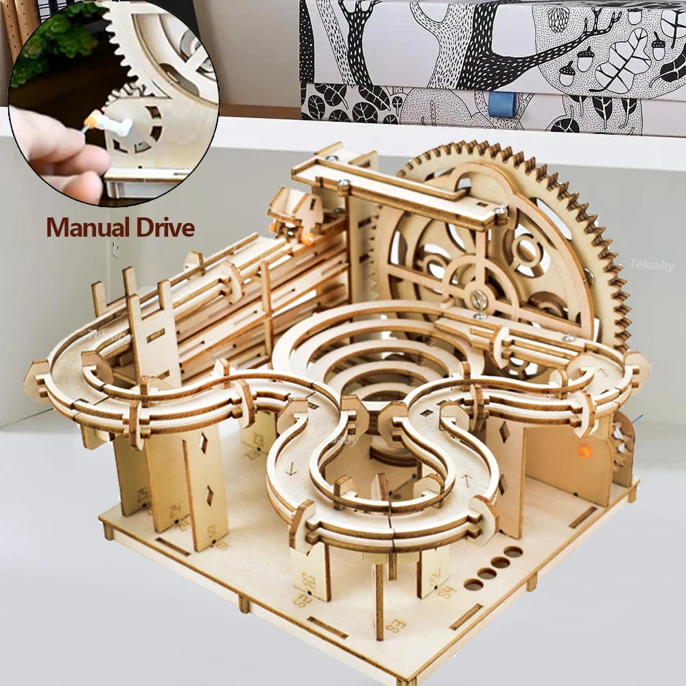 3D Wooden Puzzle Marble Run Set - DIY Mechanical Model Kit for All Ages