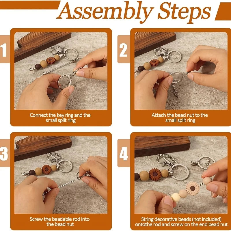 DIY Beaded Keychain Making Kit - 9/18pcs Stainless Steel Supplies