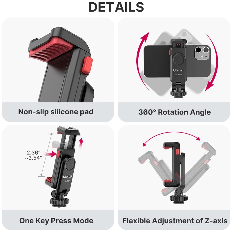 Ulanzi ST-06S 360° Mobile Phone Clip Holder for Tripods & Accessories