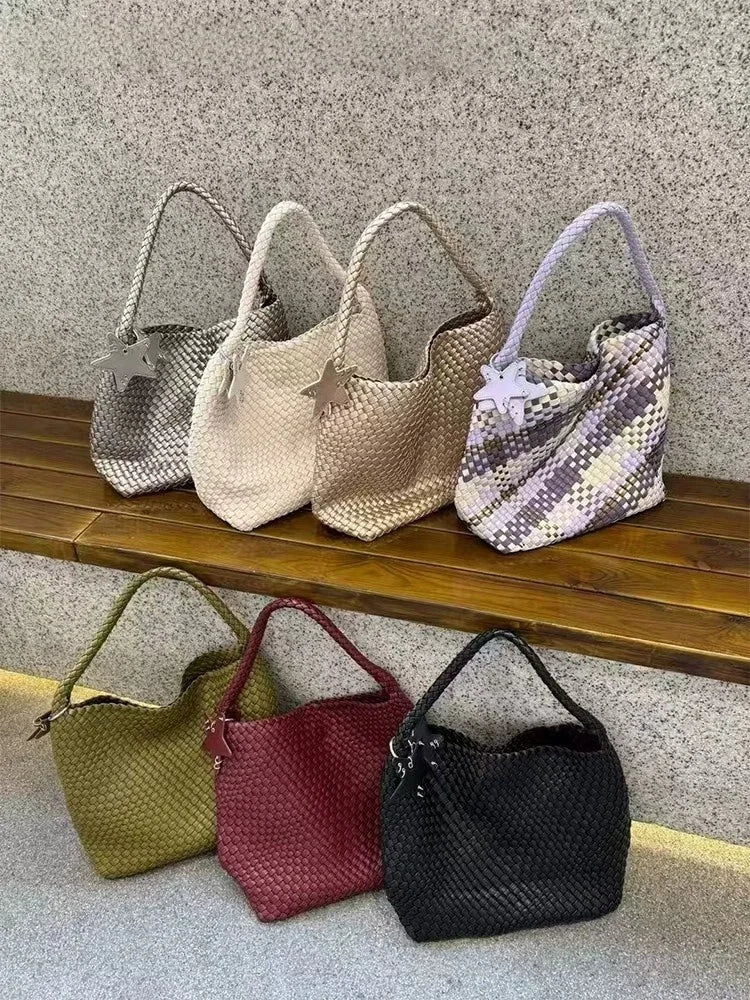 Trendy Champagne Gold Woven Tote Bag for Women - Extra Large & Durable