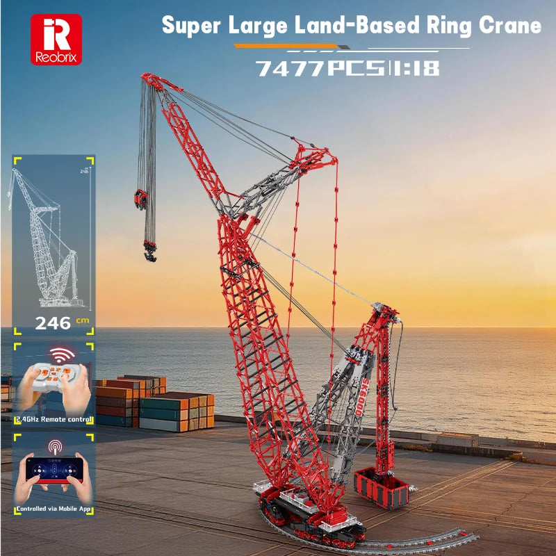 Reobrix 22028 Remote Control Heavy Ring Crane Building Blocks - 7477 Pieces