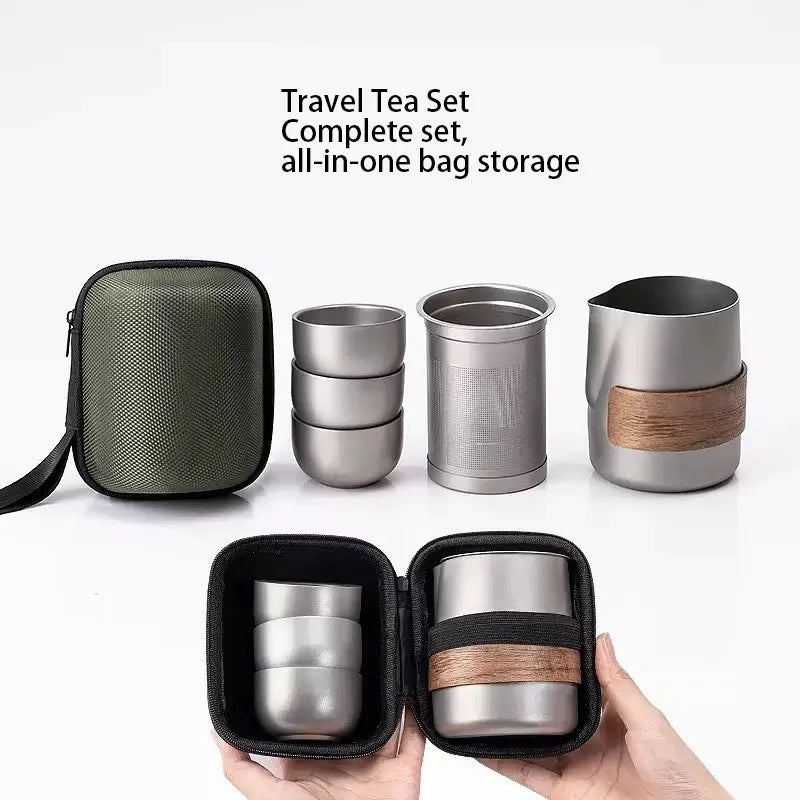 Portable Titanium-Plated Stainless Steel Travel Tea Set – Teapot & Cups