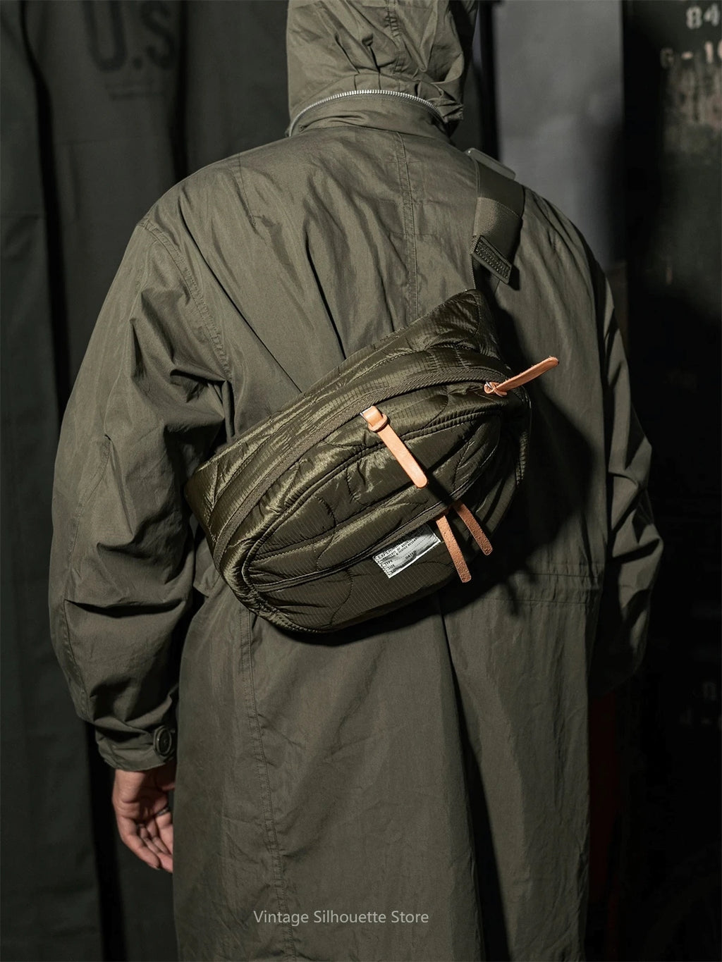 Rugged Quilted Nylon Waist Bag - Military-Style Crossbody Pack