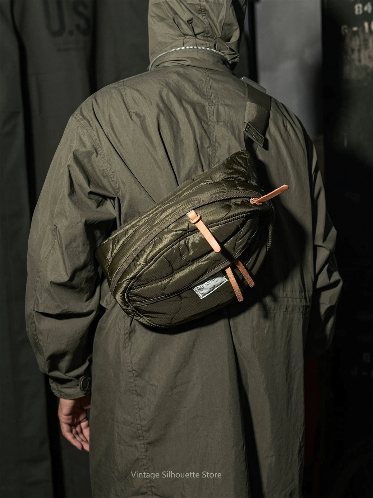 Rugged Quilted Nylon Waist Bag - Military-Style Crossbody Pack