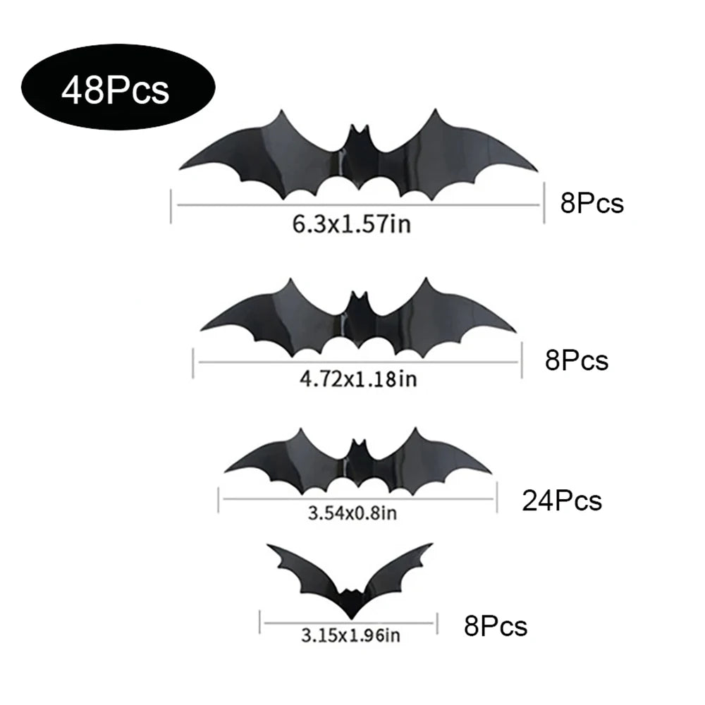 Spooky 3D Black Bat Wall Stickers for Halloween Decor
