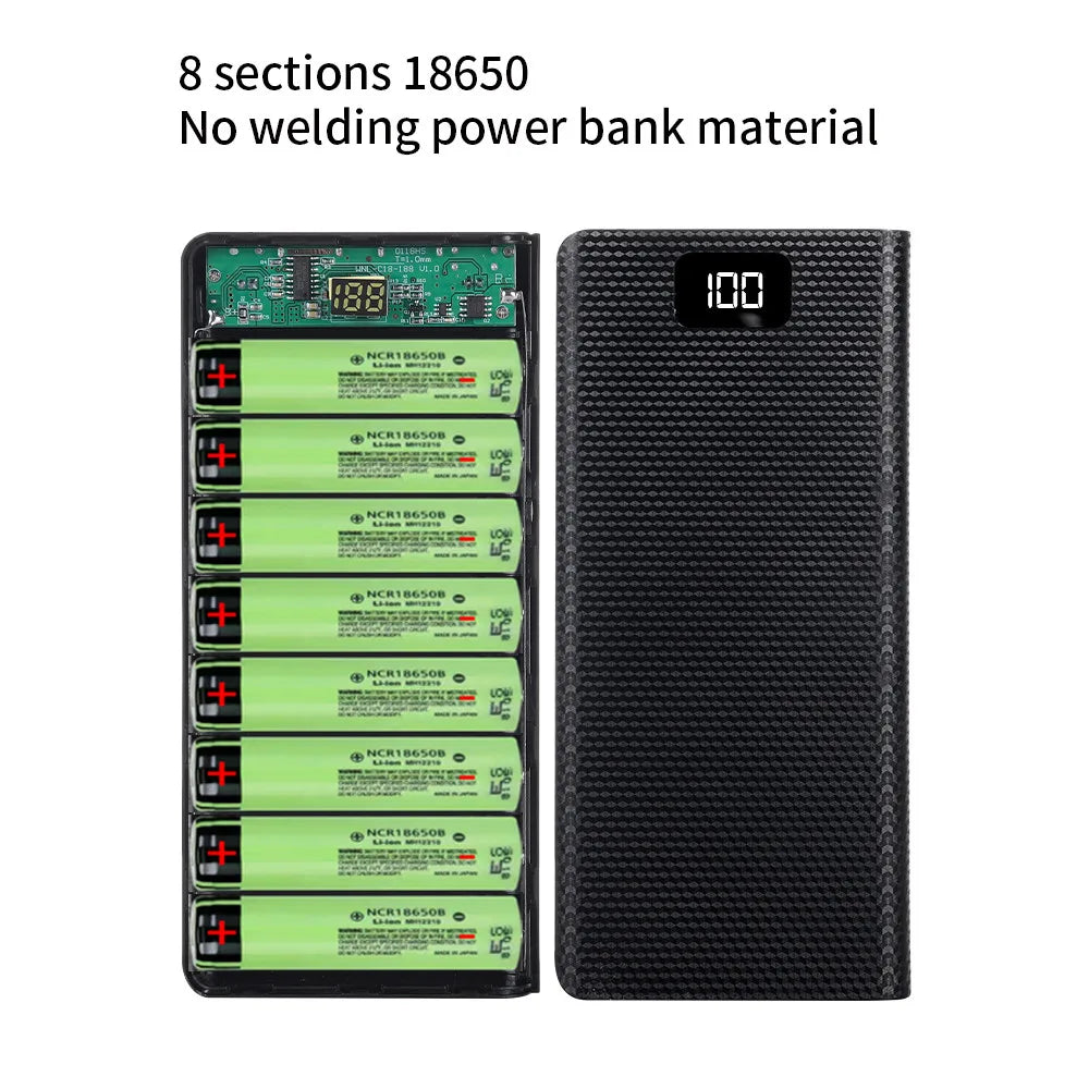 DIY 8-Slot 18650 Battery Power Bank Case with Fast Charge USB-C
