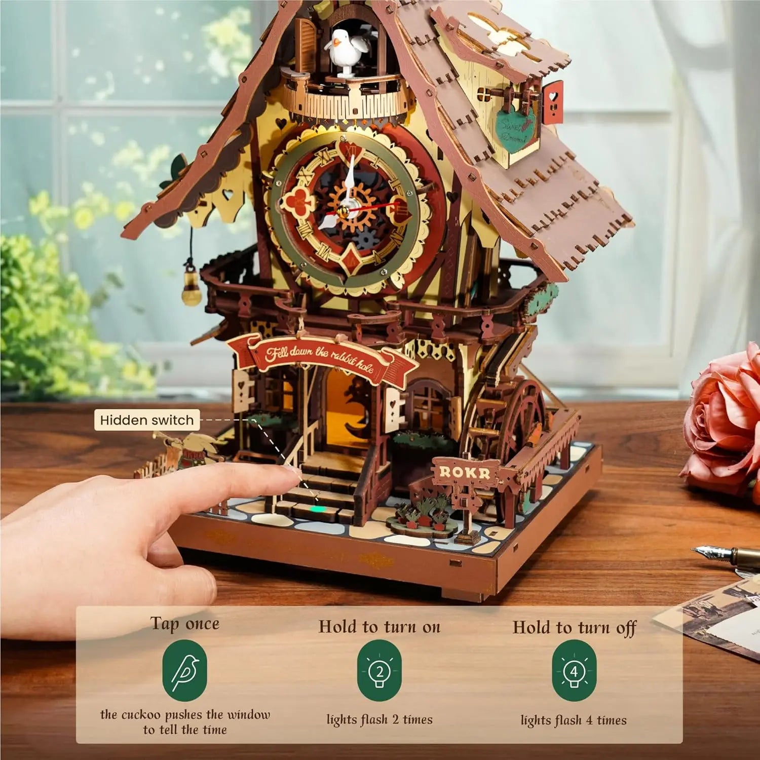 Robotime 3D Wooden Cuckoo Clock Kit - DIY Puzzle with LED Lights