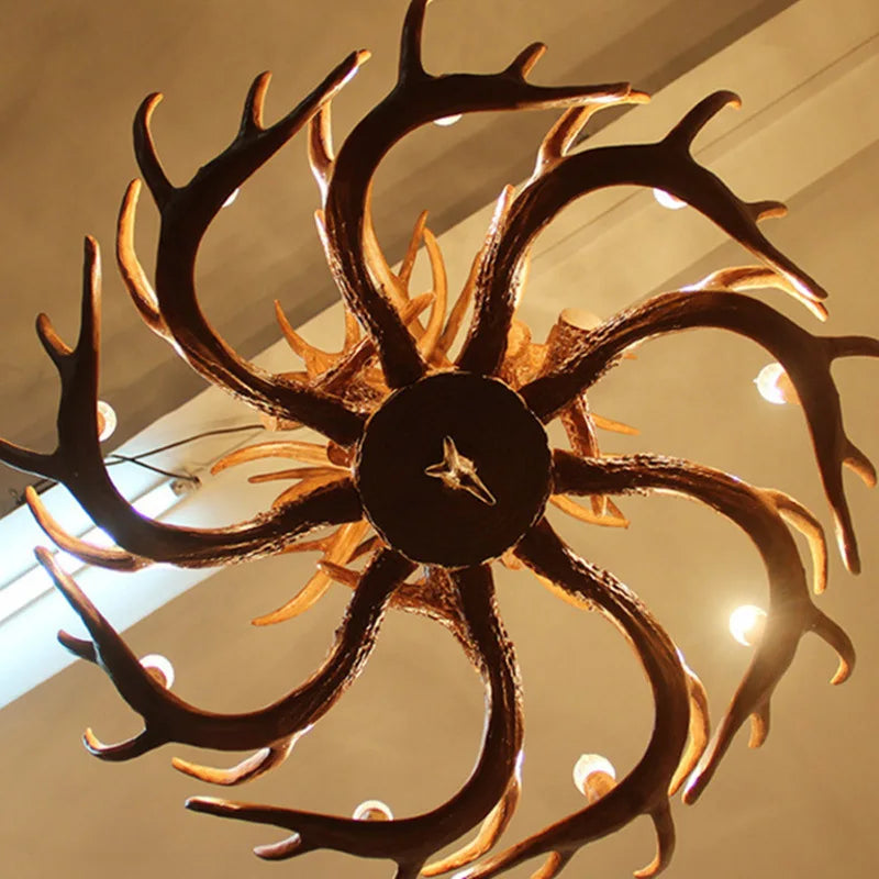 Vintage Deer Horn Pendant Light - Industrial Antler Chandelier