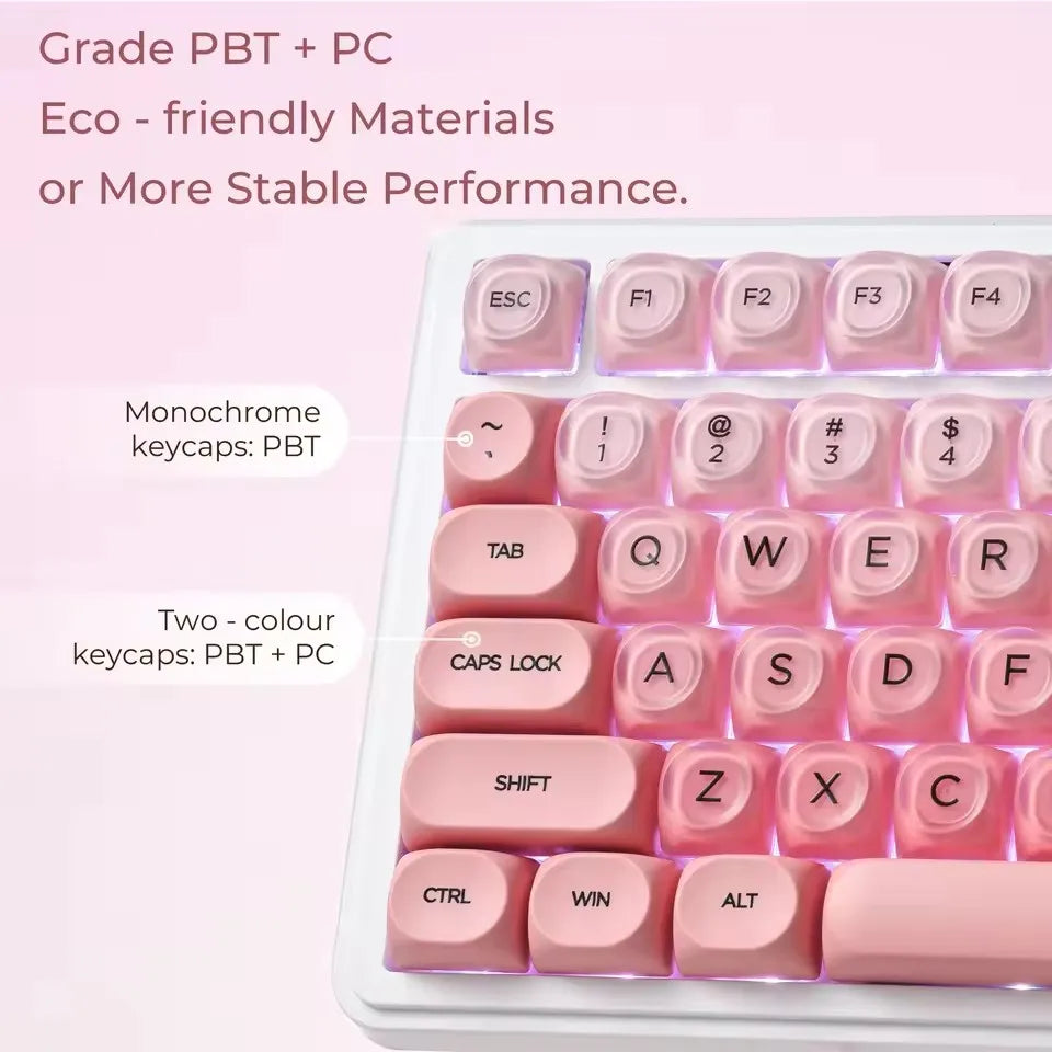 HRUEDA Pink 132-Key PBT PC Keycap Set for Mechanical Keyboards