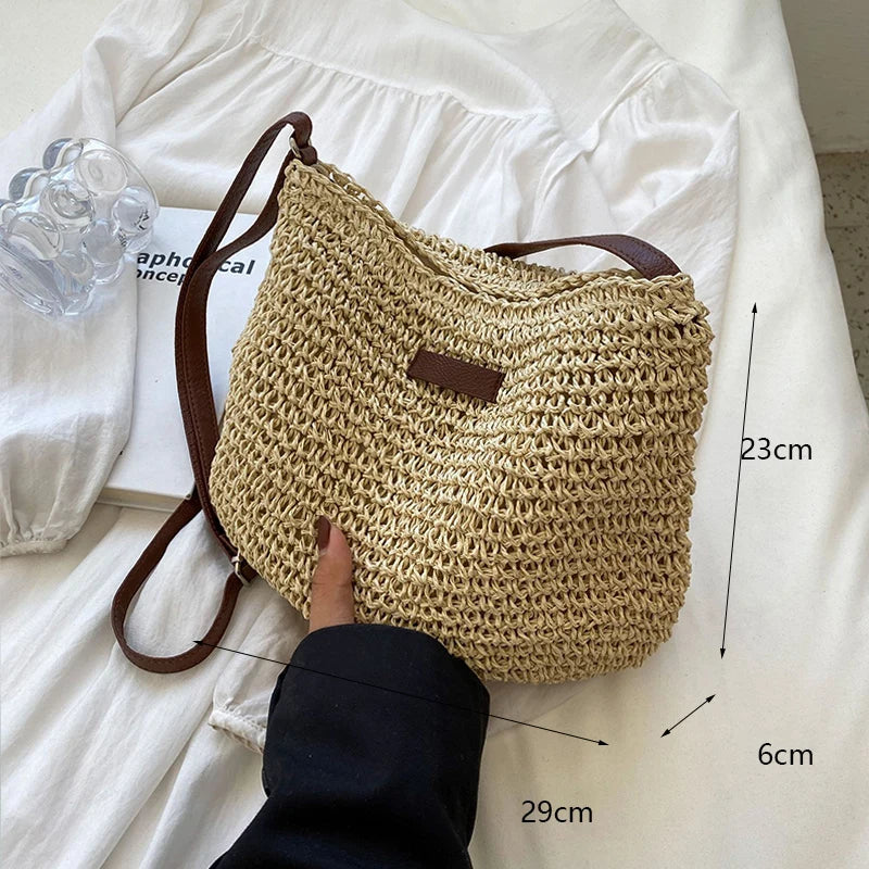 Handmade Straw Woven Shoulder Bag - Perfect for Beach & Travel