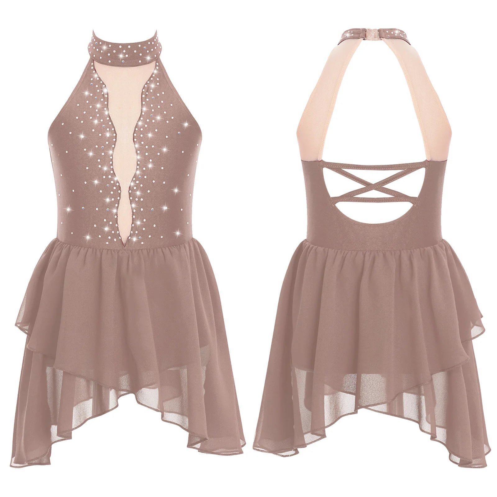 Rhinestone Dance Dress for Girls - Sleeveless Gymnastics Leotard