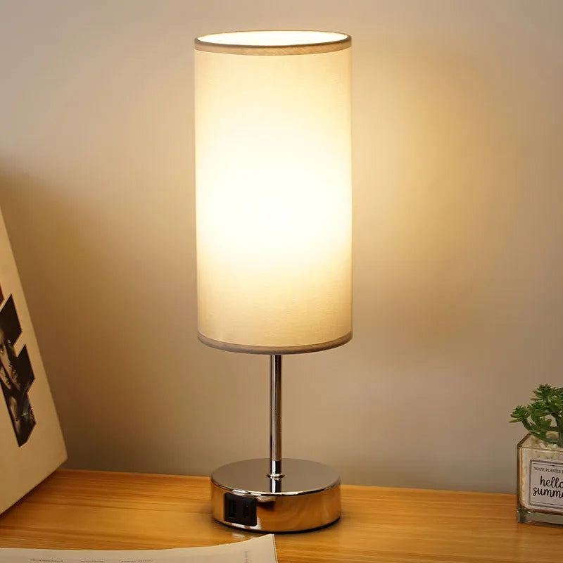 Dimmable Minimalist Bedside Table Lamp with USB Charging